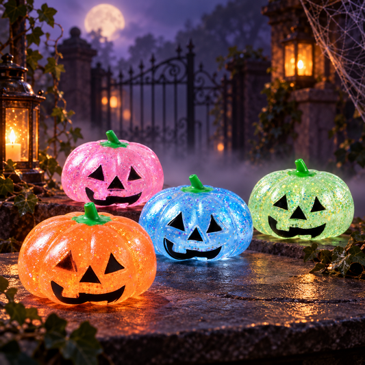 Glitter Pumpkin Halloween Decor – Colorful Jack-O-Lantern Tabletop Ornament