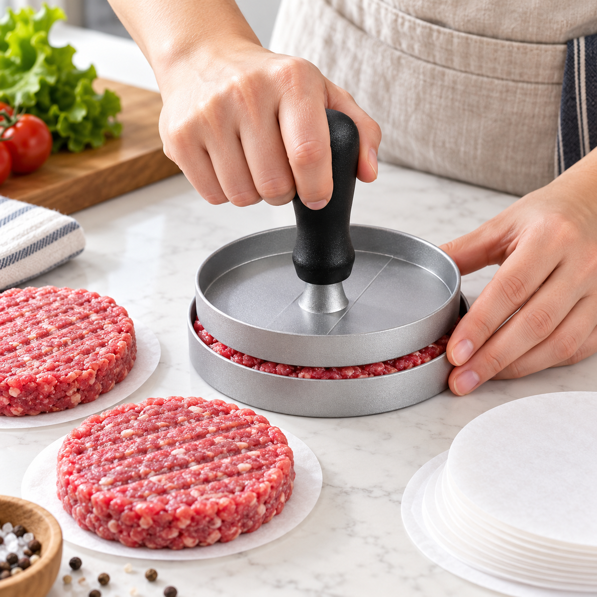 Manual Hamburger Patty Press with 100 Patty Papers