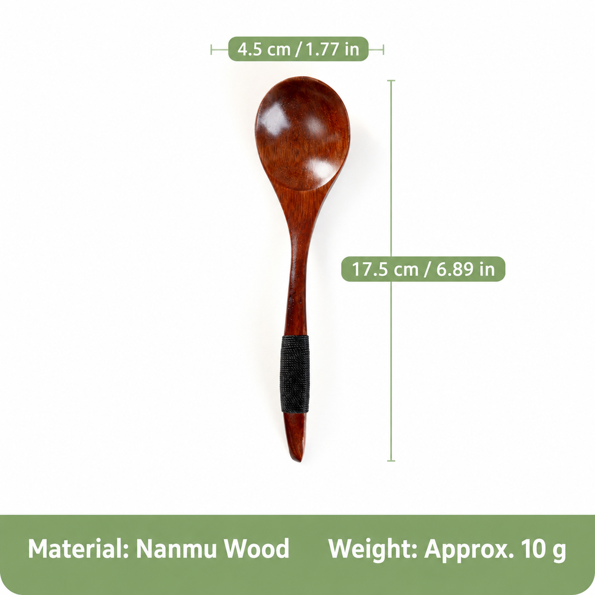 Wide Bowl Nanmu Wood Spoon with Black Cord Handle