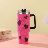Pink Mood Rhinestone 40oz Vacuum Insulated Stainless Steel Tumbler with Straw – Chic Sparkle On-the-Go Cup