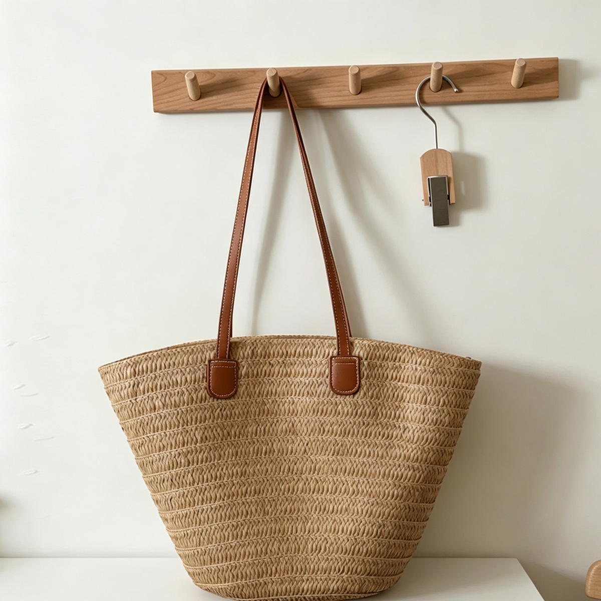 Woven Straw Tote Bag – Large Paper Rope Shoulder Bag with Zipper Closure for Daily Style