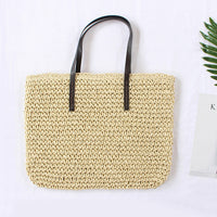 Minimalist Woven Straw Shoulder Bag – Medium Square Tote with Zipper Closure for Summer Style