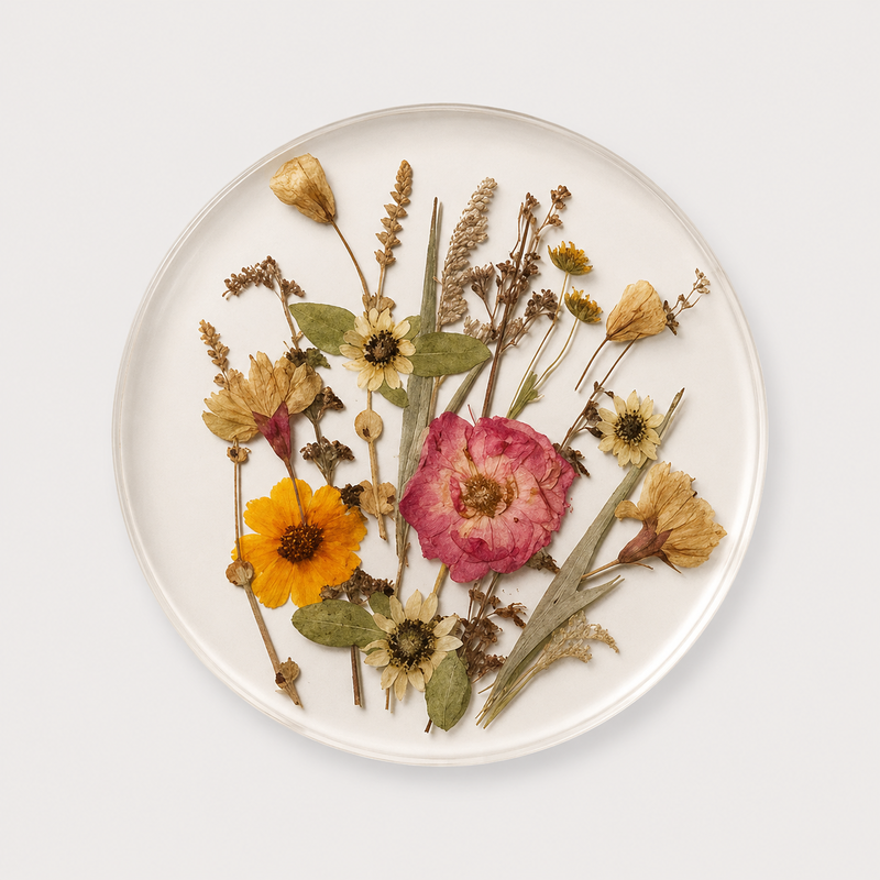Floral Acrylic Coaster – Transparent Pressed Flower Style Cup Mat for Table Decor & Gift