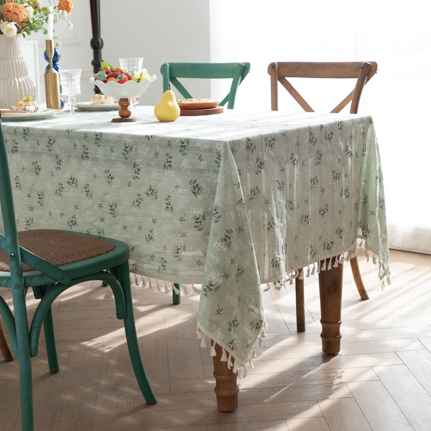Lilac Floral Tablecloth, Cotton Linen Decorative Table Cover