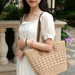 Vintage Woven Straw Bag – Medium Retro European Style Handbag with Cotton Blend Lining