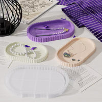 Oval Ribbed Gear Wave Resin Mold DIY Plaster Tray Casting Mold Decorative Organizer Tray Making Silicone Mold Set