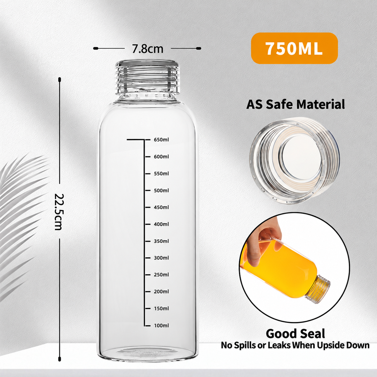 High Borosilicate Glass Water Bottle with AS Lid Heat Resistant Drink Container