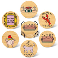 Wooden Coaster Set with Holder Table Drink Coasters