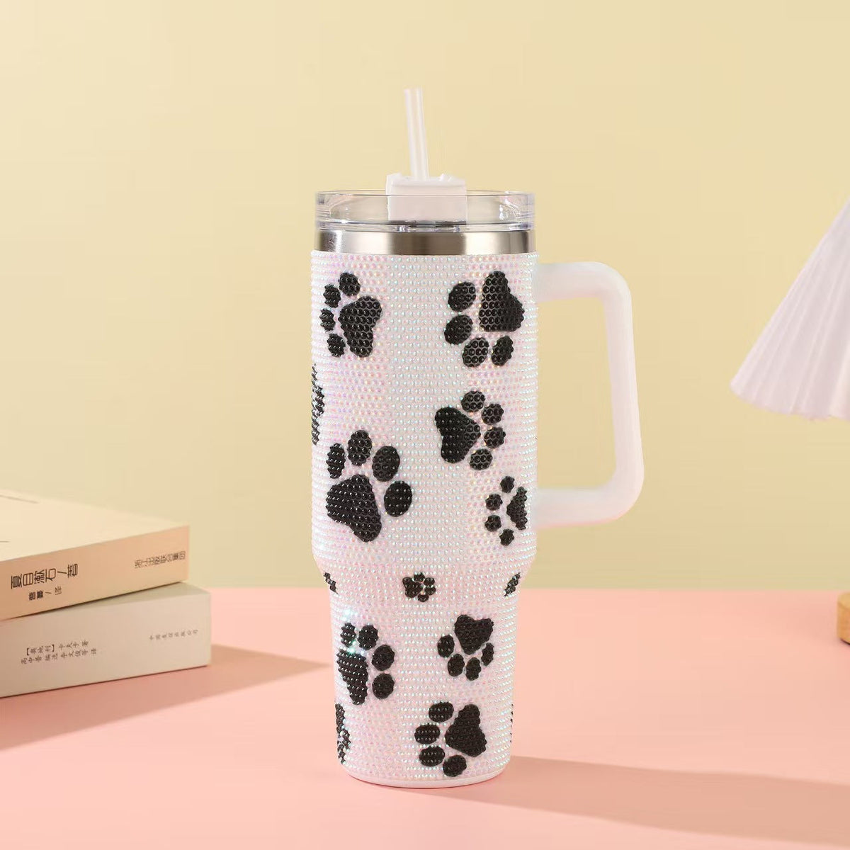 Rhinestone Embellished 40oz Stainless Steel Insulated Tumbler with Straw – Double Wall Sparkling Travel Mug