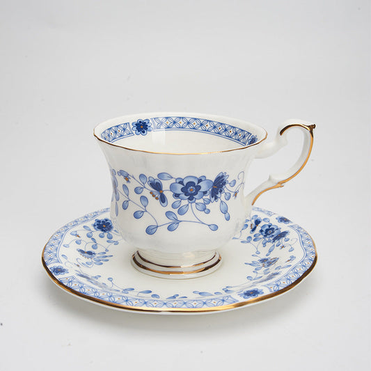 Luxury Porcelain Coffee Set – Blue Floral & Gold Trim Cups for Tea & Coffee