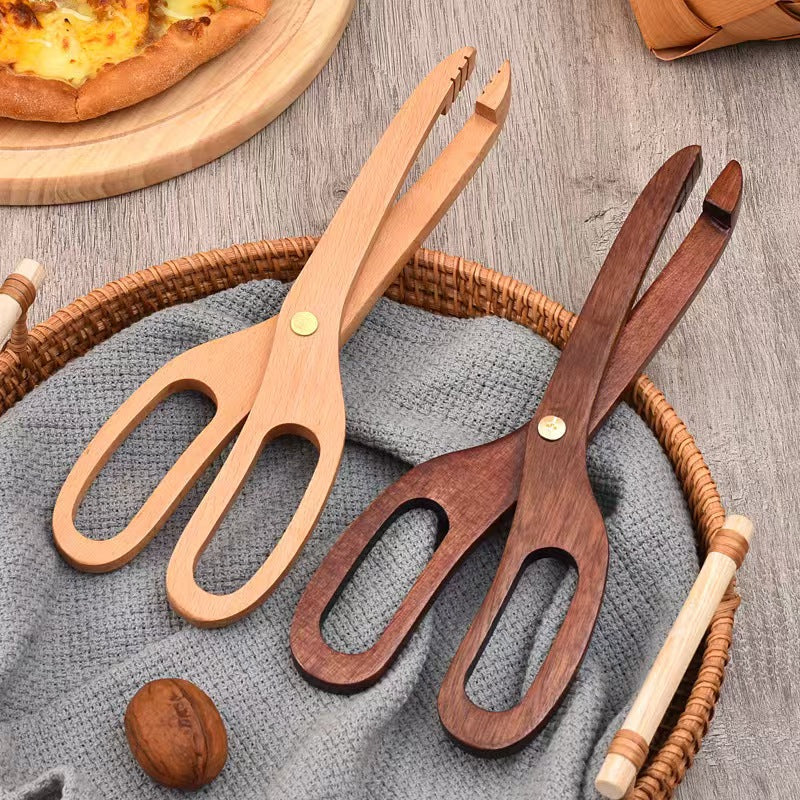 Scissor Style Wooden Bread Tongs Food Serving Tongs