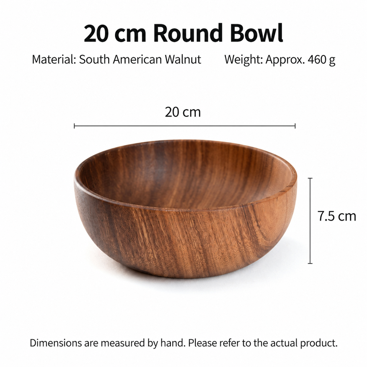 Natural Walnut Round Serving Bowl for Salads and Fruit 20 cm
