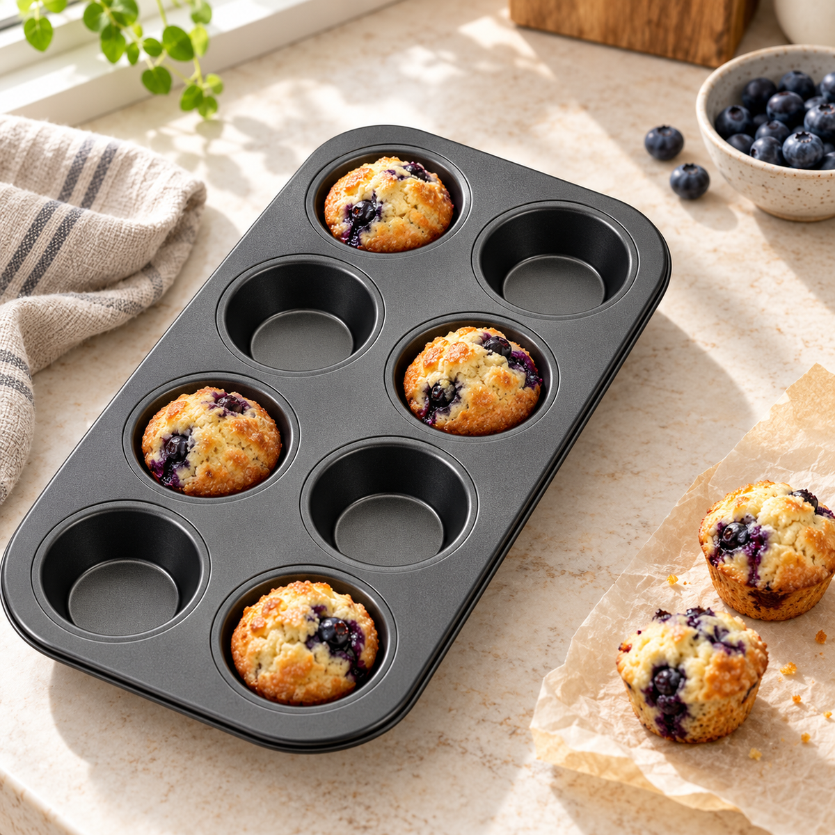 12-Cup Metal Muffin Pan, Mini Cupcake Baking Tray, Gold or Black