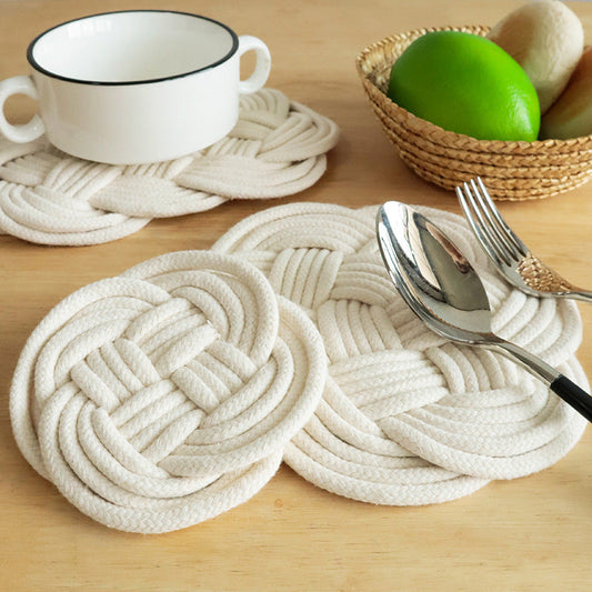 Handwoven Round Trivet, Cotton Linen Heat Resistant Table Mat & Coaster