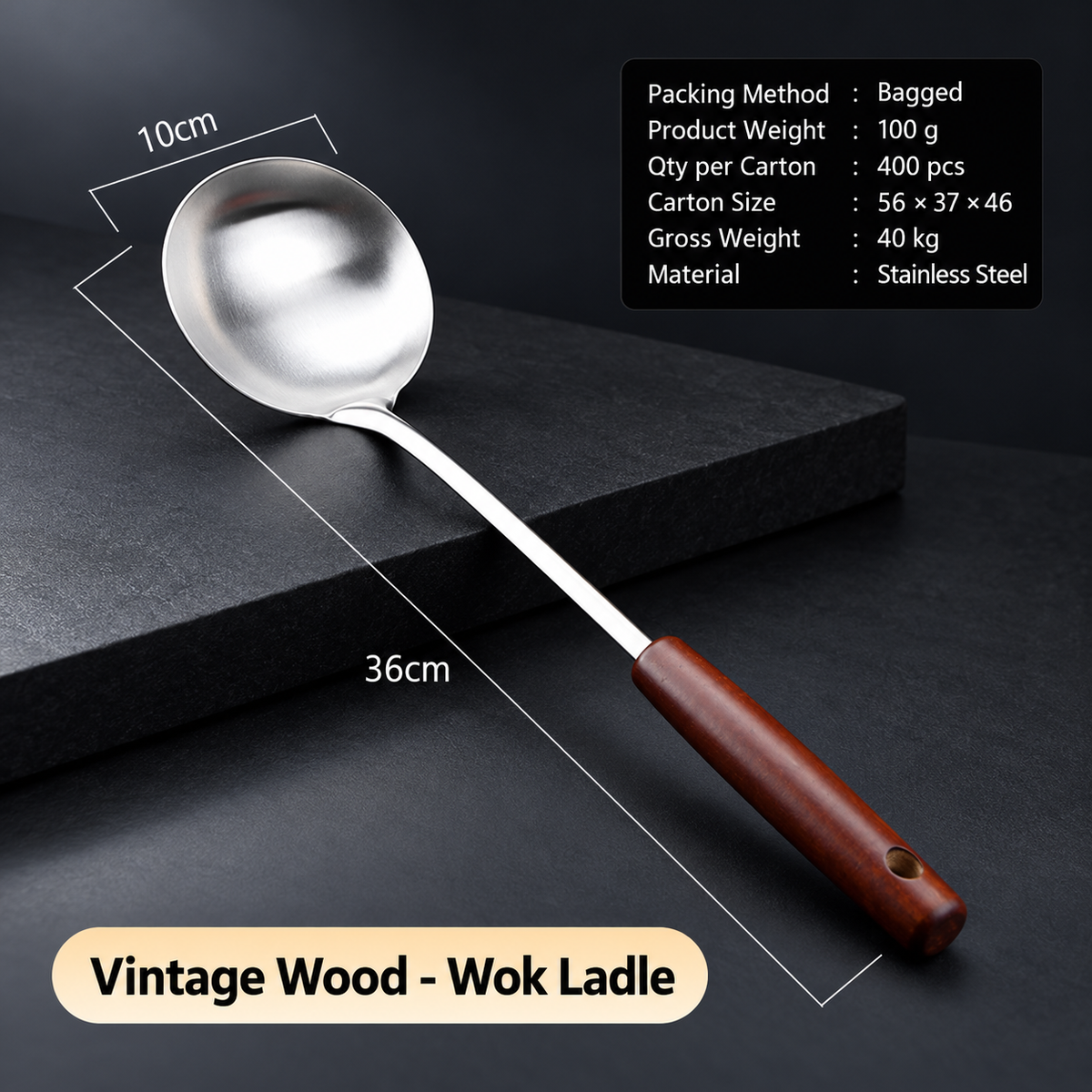 Stainless Steel Wok Spatula or Ladle with Wooden Handle