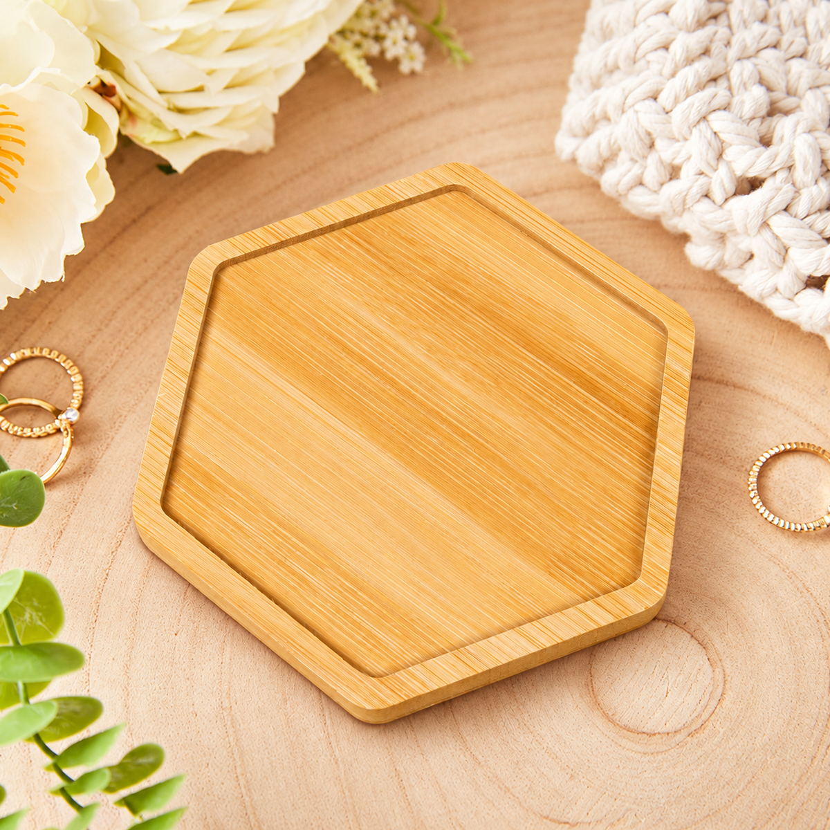 Natural Bamboo Drink Coaster, Wooden Coffee Cup Mat