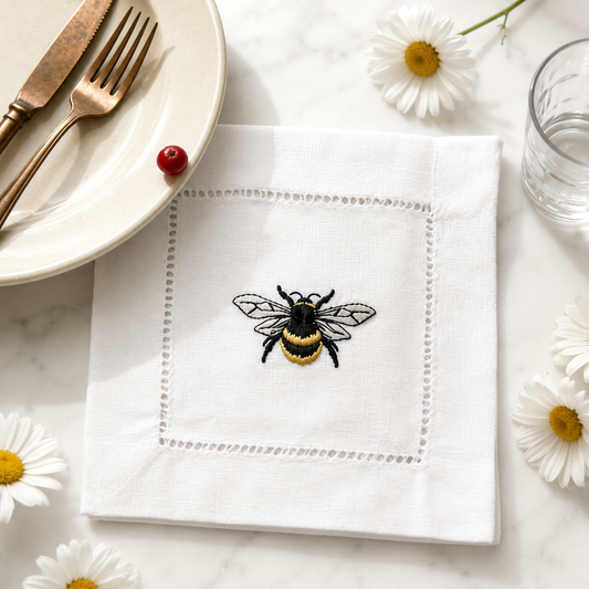 Bee Embroidered Linen Napkin – Decorative Table Linen for Dining & Entertaining