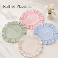 Round Cotton Ruffle Placemat Solid Color Washable Dining Table Mat
