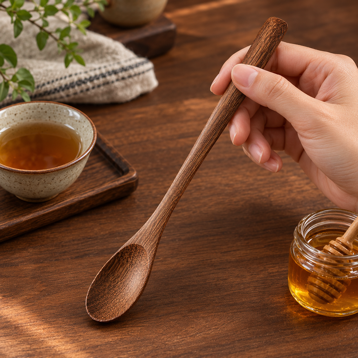 Long Handle Wooden Stirring Spoon for Tea Honey and Jam