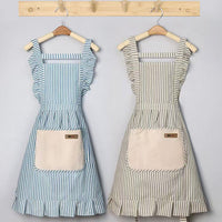 Lace Trim Cotton Linen Kitchen Apron
