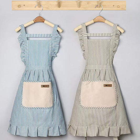 Lace Trim Cotton Linen Kitchen Apron