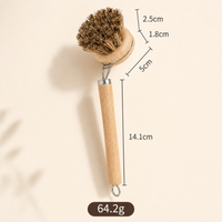 Long Handle Wooden Pot Brush with Replaceable Head – Natural Bristle Dish Scrubber for Pots, Pans, Cookware & Kitchen Cleaning