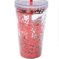 16oz Glitter Double Wall Tumbler with Straw
