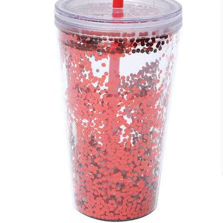 16oz Glitter Double Wall Tumbler with Straw
