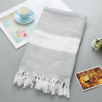 Cotton Turkish Beach Towel With Diamond Pattern Tassel Fringe Boho Swim Towel Picnic Blanket 1x1.8m