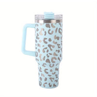 Leopard Print 40oz Insulated Travel Tumbler with Handle – Stainless Steel Ice Mug Portable Large Capacity Cup