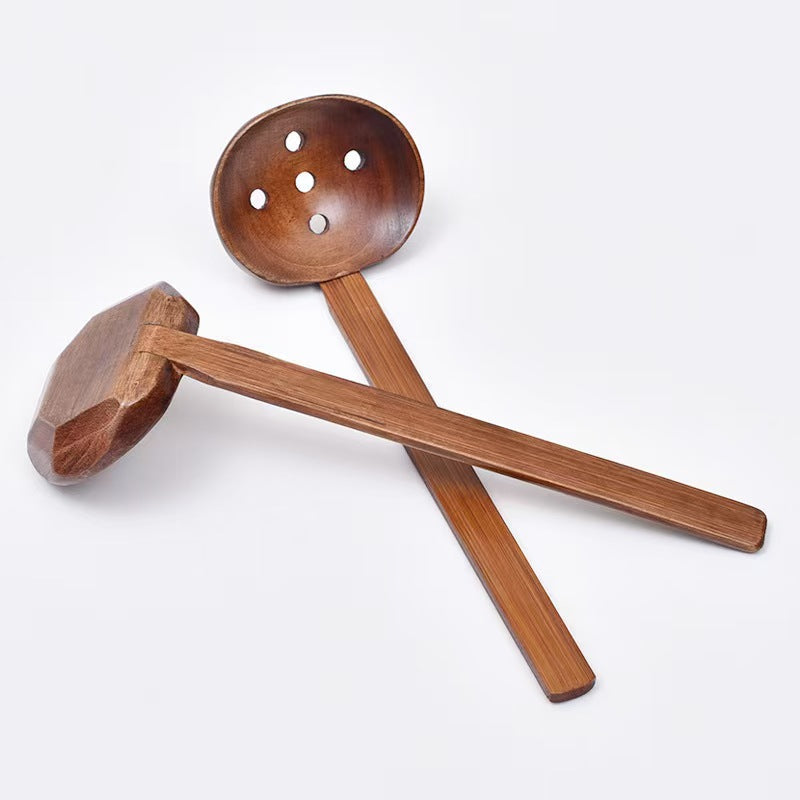 Long Handle Wooden Soup Ladle Octagonal Design