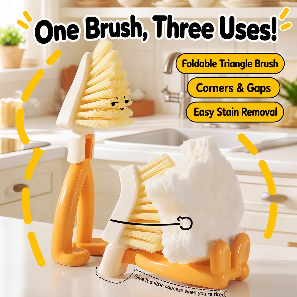 Foldable Triangular Crevice Cleaning Brush for Kitchen Bathroom and Corners