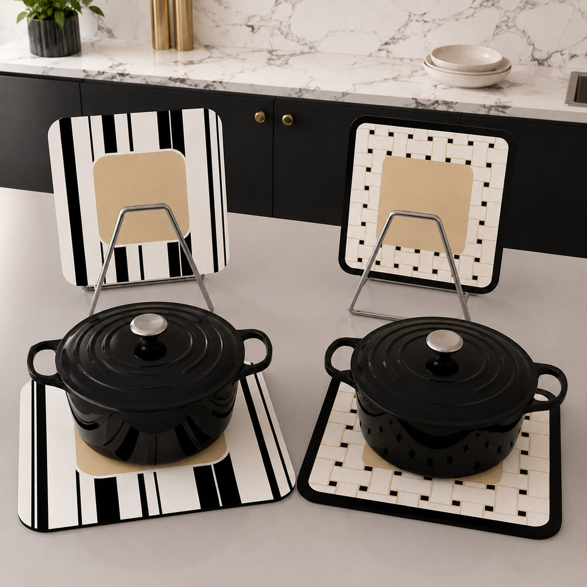Heat Resistant Pot Trivet – Square Kitchen Hot Pad with Modern Geometric Design for Pots, Pans & Dining Tables