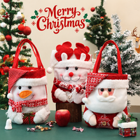 Christmas Plush Santa Snowman Gift Bag with Handles Holiday Candy Treat Carrier