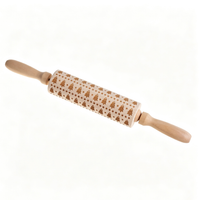 Christmas Wooden Embossing Rolling Pin – Engraved Cookie Dough Roller for Holiday Baking & DIY Crafts