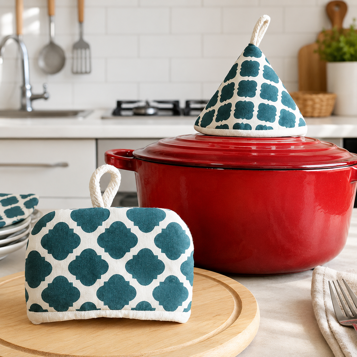 Padded Pot Handle Cover, Fabric Lid Holder for Dutch Ovens & Casserole Pots