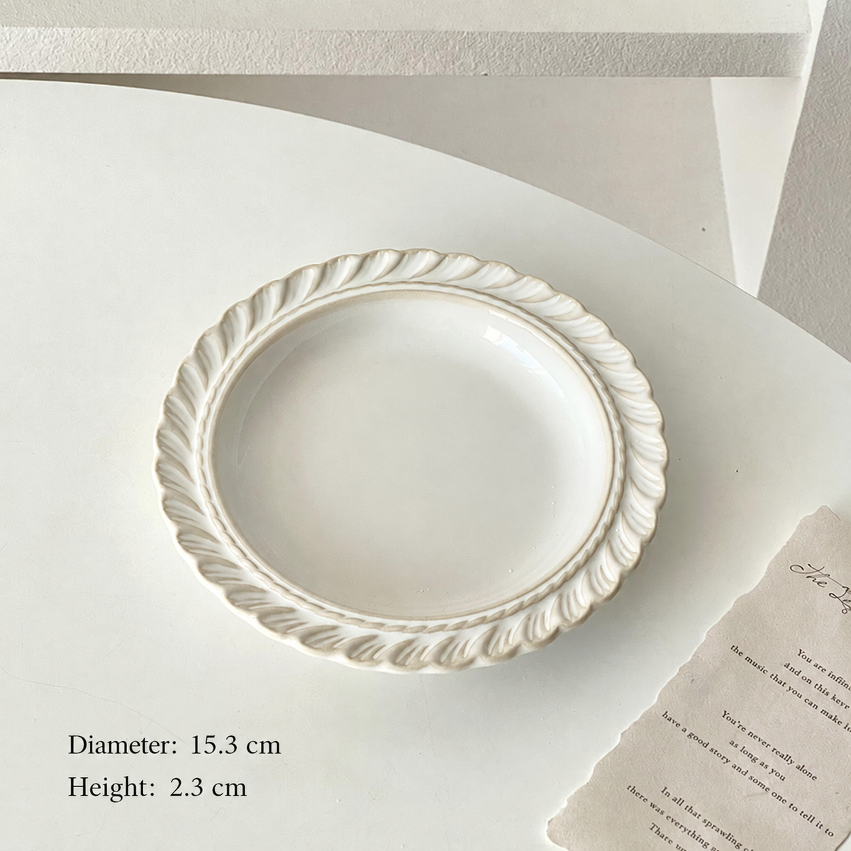 White Ceramic Small Dish, Leaf Rim or Spiral Rim, Decorative Serving Plate