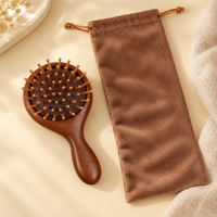 Round Wooden Pin Hairbrush with Complimentary Drawstring Pouch