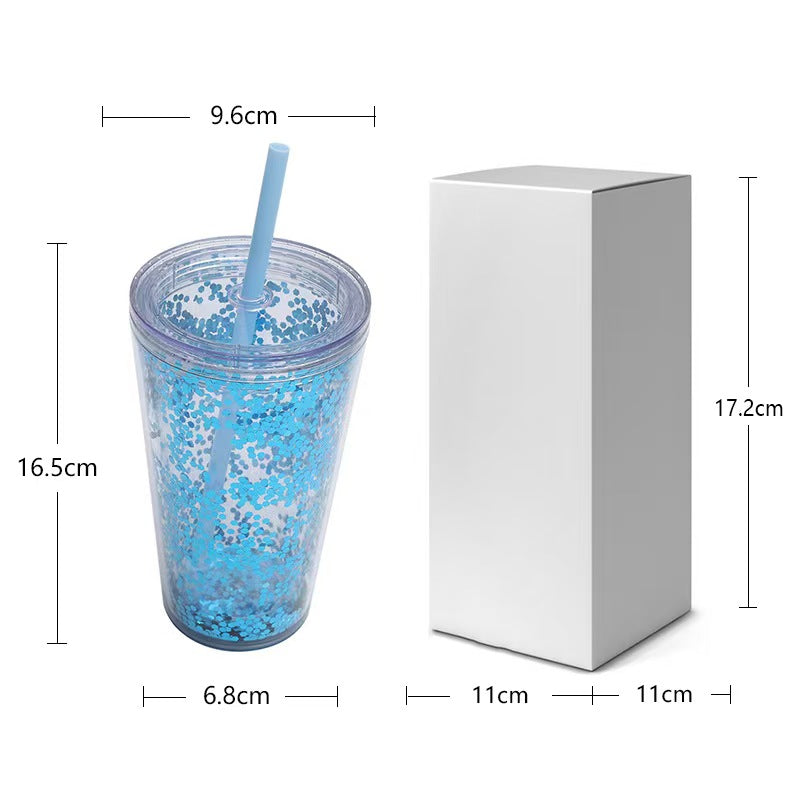 16oz Glitter Double Wall Tumbler with Straw