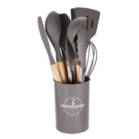12-Piece Silicone Kitchen Utensil Set with Wooden Handles for Nonstick Cookware