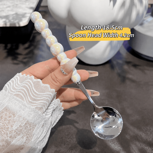 Decorative Stainless Steel Spoon – Beaded Bubble Handle Serving Spoon