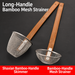 Long Handle Bamboo Mesh Skimmer, Stainless Steel Kitchen Strainer