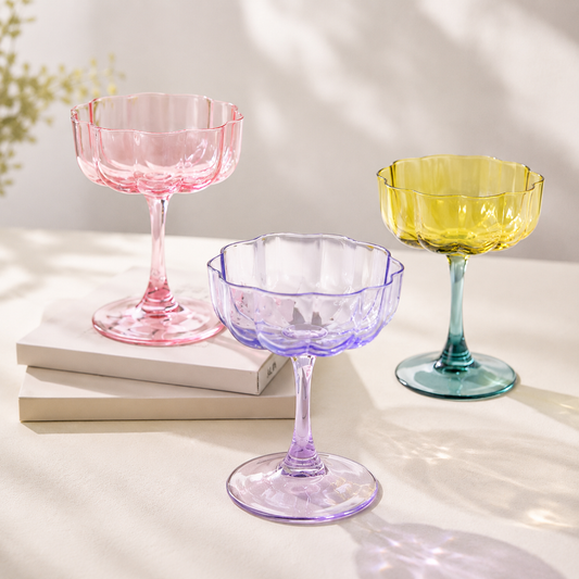 French-Inspired Petal Stemmed Glass – Elegant Champagne, Wine & Dessert Goblet