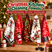 Christmas Kitchen Towel Santa Claus Christmas Tree Print Microfiber Dish Towel