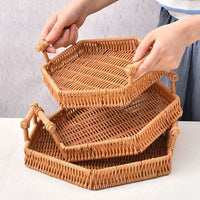 Faux Rattan Serving Tray Snack Storage Plate