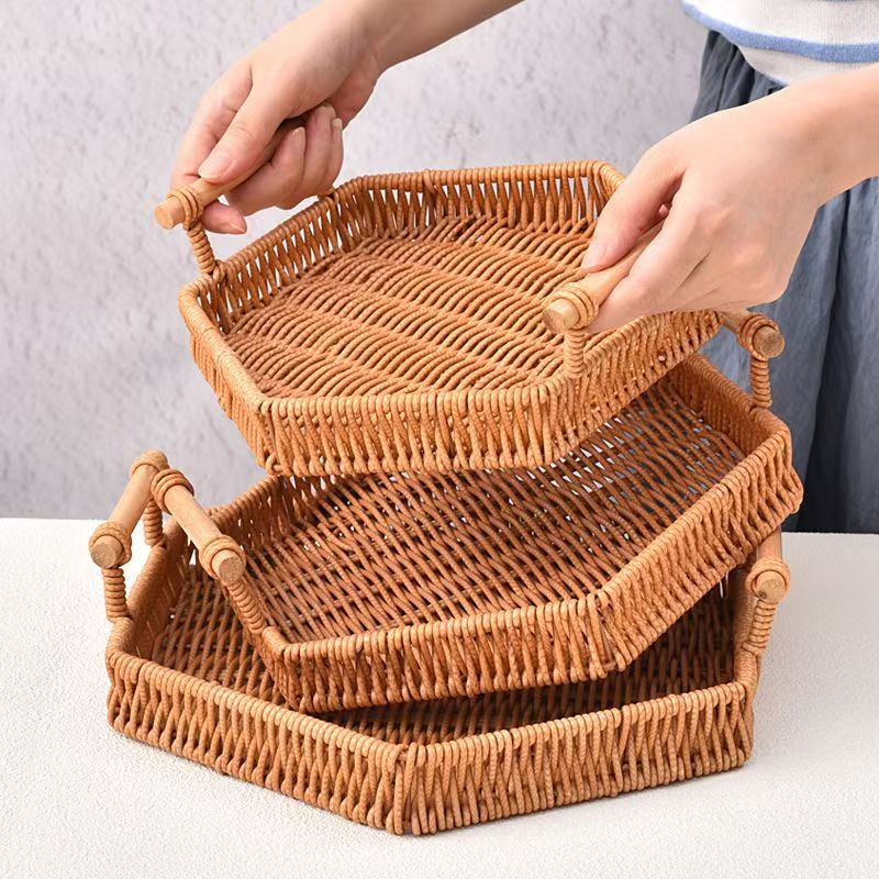 Faux Rattan Serving Tray Snack Storage Plate