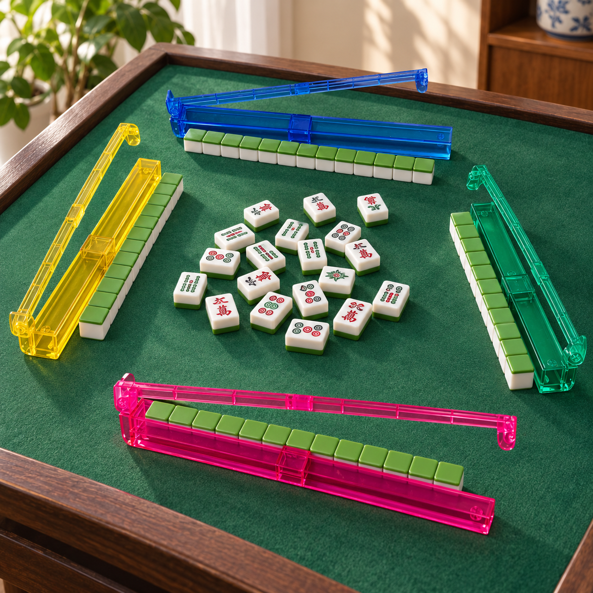 19.5-Inch Acrylic Mahjong Tile Pusher and Rack Set, Foldable Mahjong Game(4PC)