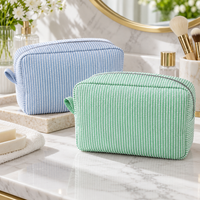 Striped Cotton Makeup Bag with Polyester Lining and Zip Closure