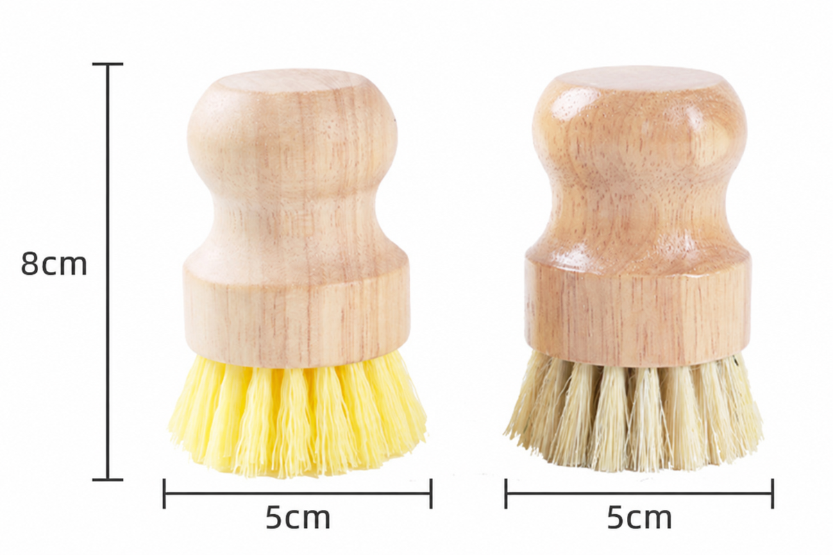 Natural Wooden Palm Bristle Pot Scrubber Kitchen Dish Cleaning Brush