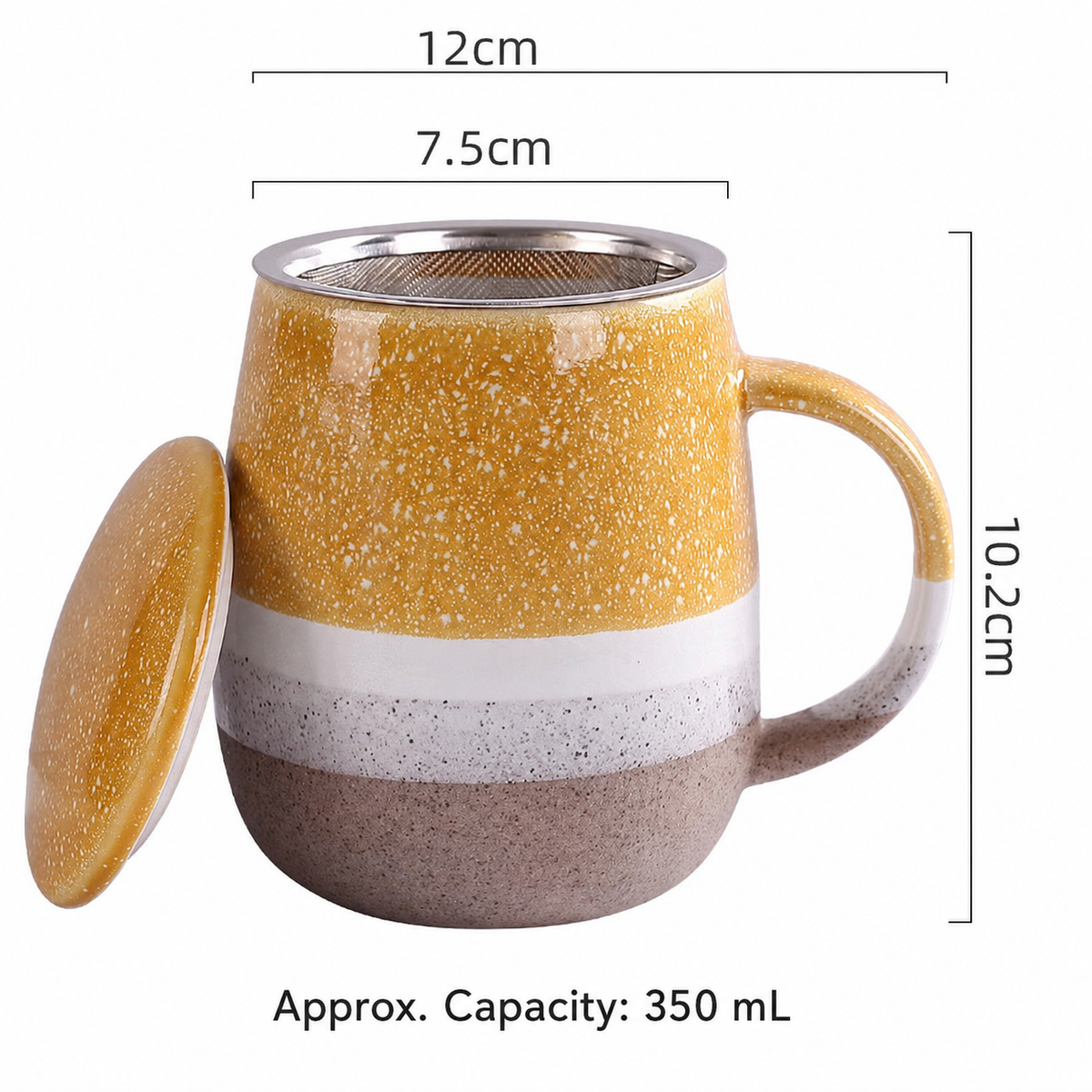 350ml Ceramic Tea Mug with Infuser & Lid – Speckled Coffee Cup with Handle for Loose Leaf Tea, Coffee, Milk, Office & Home Use